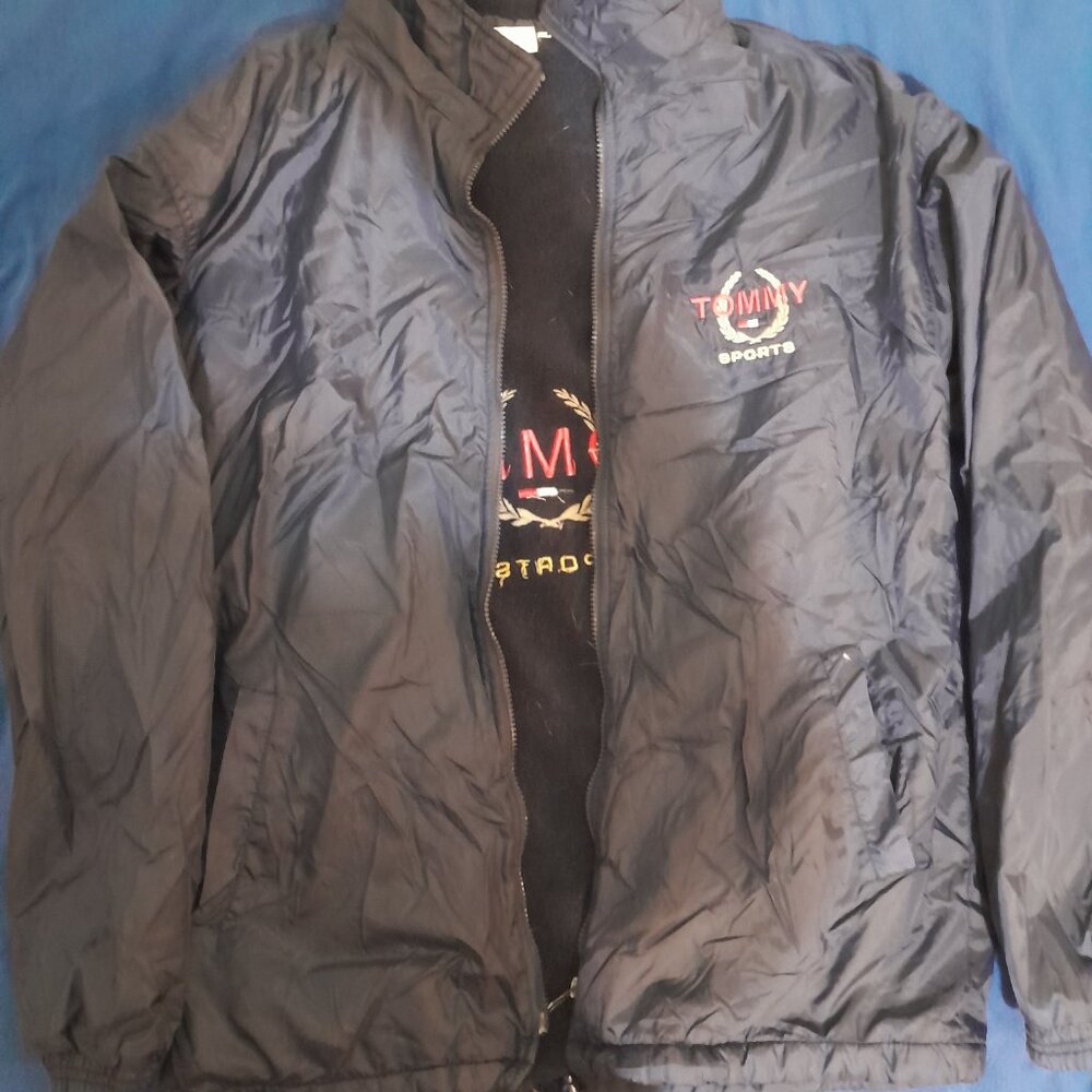 Vintage Tommy Hilfiger Sports Men Coat Jacket Blue Fleece Lined Crest